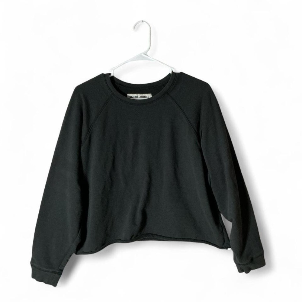 Smith + Rogue Black Cropped Raglan Sweatshirt 100% Tanguis Cotton‎  L Gorpcore